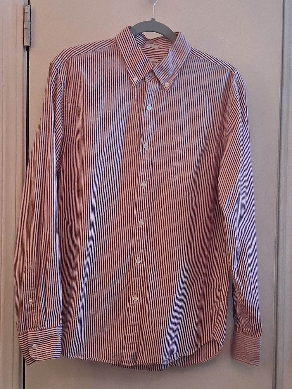 J.Crew Tailored Fit Washed Casual Shirt Red Striped Med